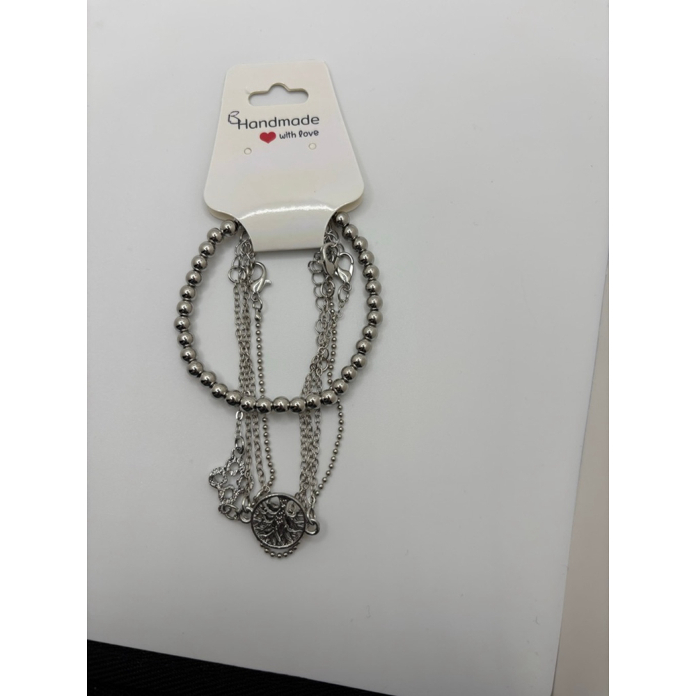 Silver Beaded Charm Bracelet Set NWOT